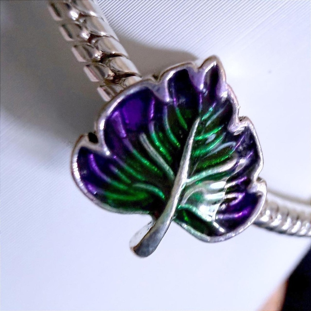 Pandora-like Silver Bead Charm Fits Snake Chain Bracelet Purple Green - Picture 6 of 7